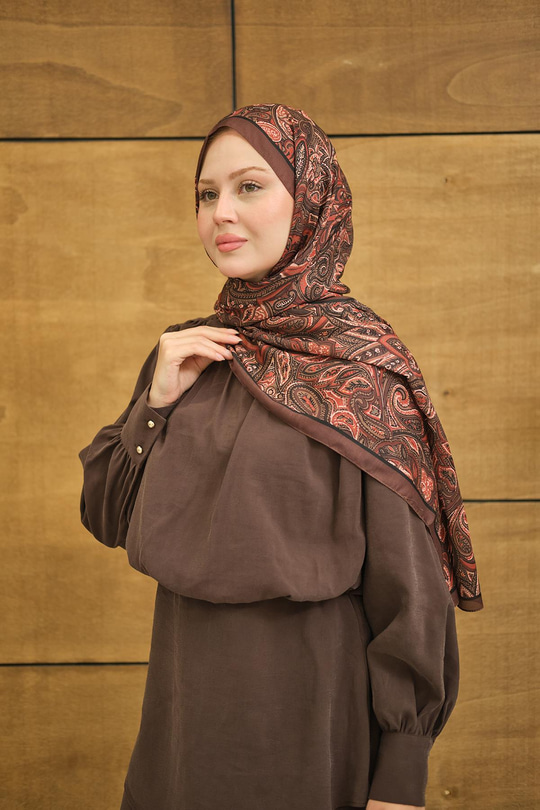 Etnik Yaprak Desen Şal Kahverengi