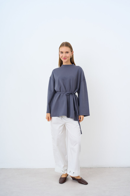 Bel Bağlamalı Tunik Füme