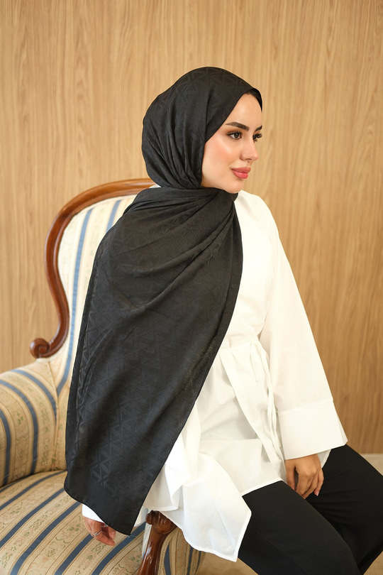 Şekil Desen Jakar Şal Siyah