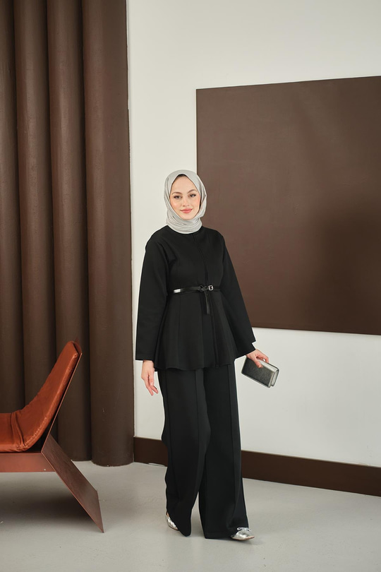 Fermuarlı Scuba Takım Siyah