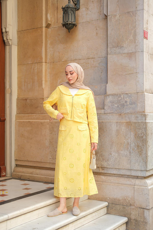 Fermuar Detay Etekli Takım Sarı