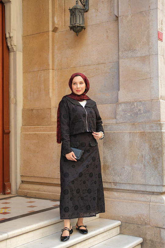 Fermuar Detay Etekli Takım Siyah