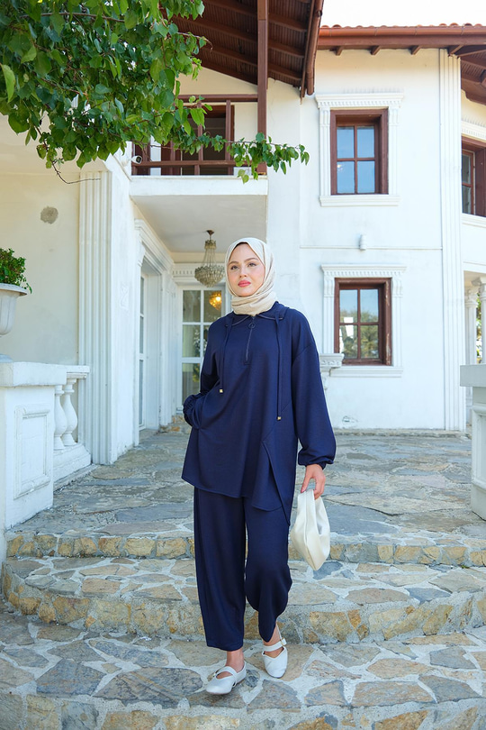 Fermuar Detay İkili Takım Lacivert