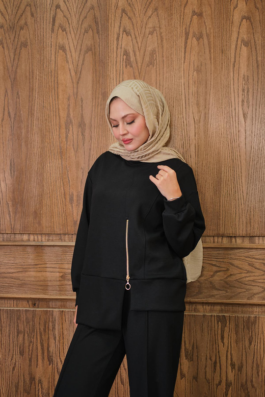 Fermuar Detay İkili Takım Siyah