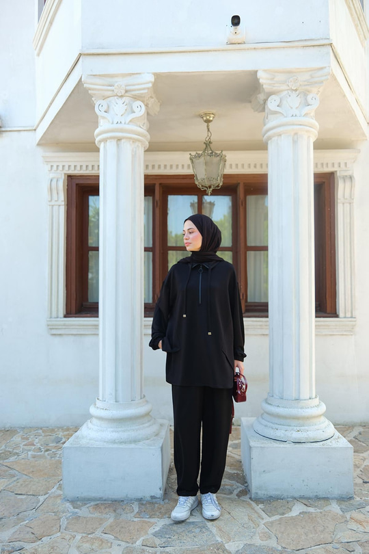 Fermuar Detay İkili Takım Siyah