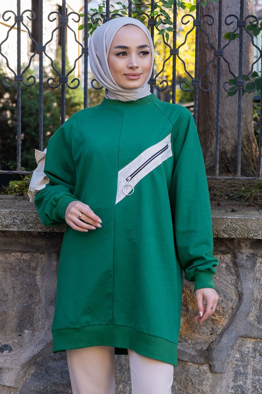Uygun Fiyatlı FERMUAR DETAY SWEAT YESIL | Loccomoda.com 