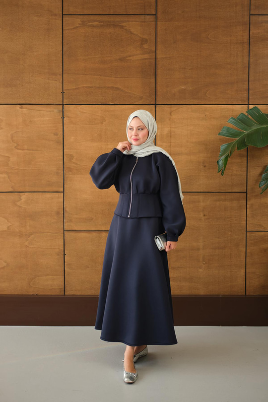 Fermuarlı Etekli Takım Lacivert