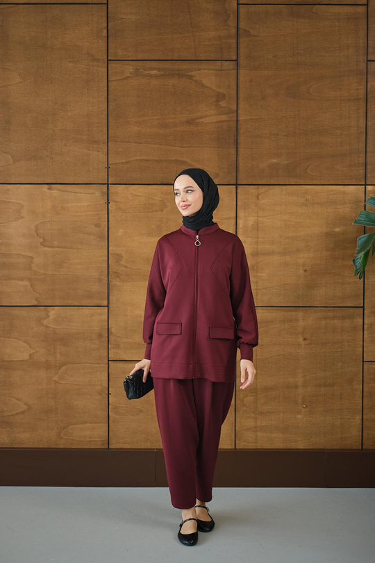 Fermuarlı İkili Takım Bordo