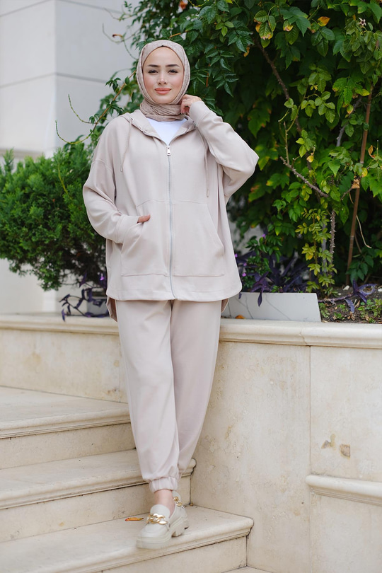 Fermuarlı İkili Takım Krem