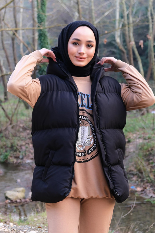 Uygun Fiyatlı FERMUARLI KAPSONLU YELEK SIYAH | Loccomoda.com 