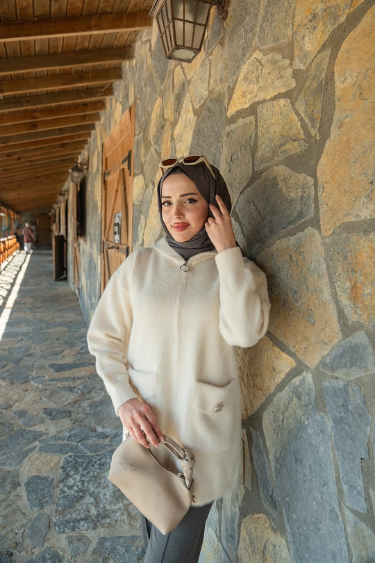 Fermuarlı Triko Ceket Bej