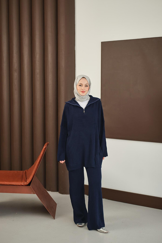 Fermuarlı Triko Takım Lacivert