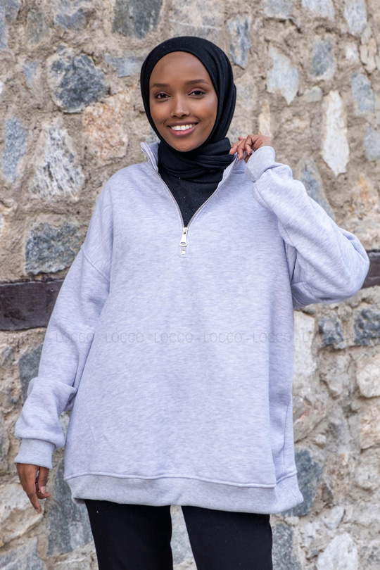 Uygun Fiyatlı FERMUARLI UC IPLIK SWEAT GRI | Loccomoda.com 