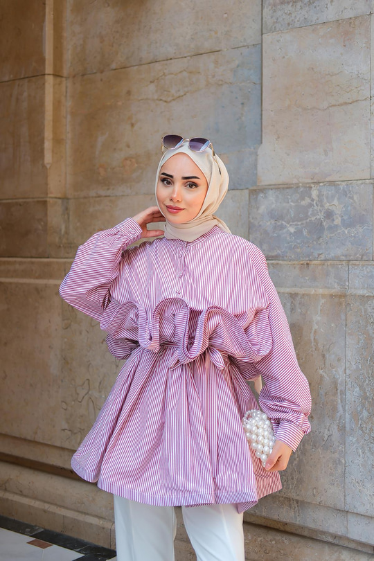 Fiona Grenli Çizgili Gömlek Bordo