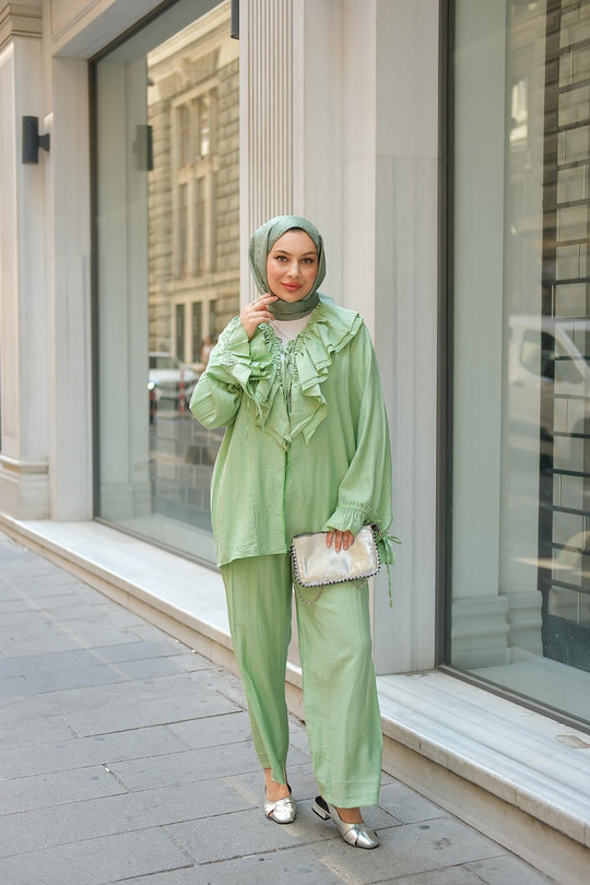 Fırfır Detay İkili Takım Yeşil