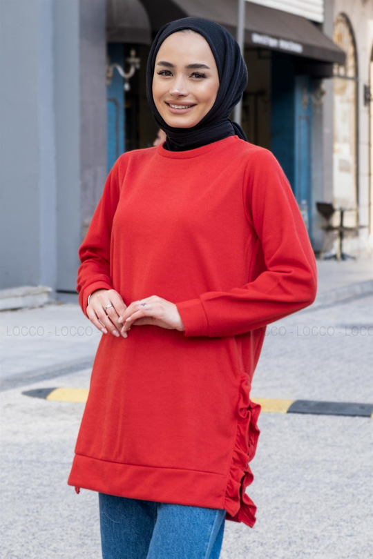 Uygun Fiyatlı FIRFIR DETAY TUNIK KIRMIZI | Loccomoda.com 