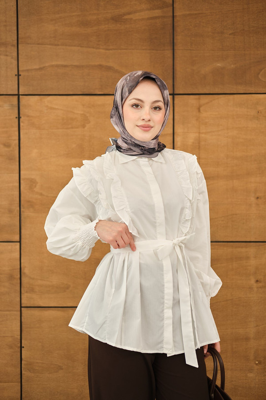 Fırfır Detaylı Gömlek Beyaz