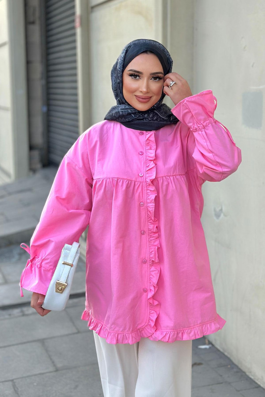 Fırfır Detaylı Gömlek Pembe