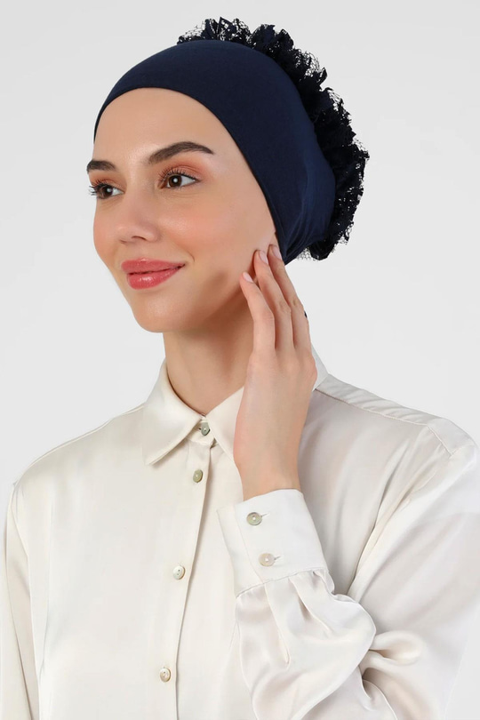 Fırfırlı Bone  Lacivert