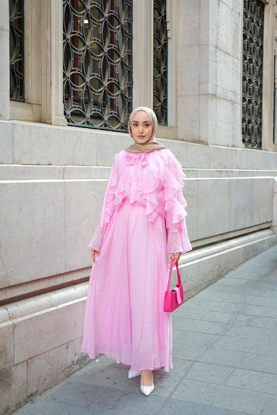 Fırfırlı İspanyol Tensel Takım Pembe