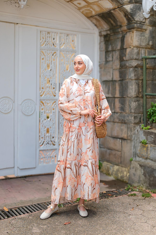 Flora Çicek Desenli Elbise Somon