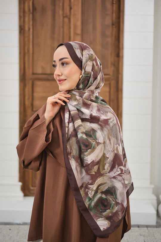 Flora Desen Şal Kahverengi