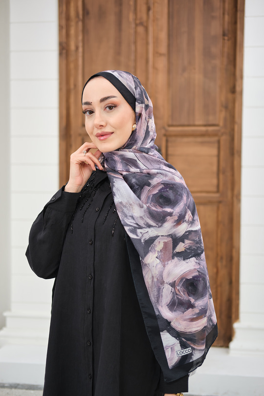 Flora Desen Şal Siyah