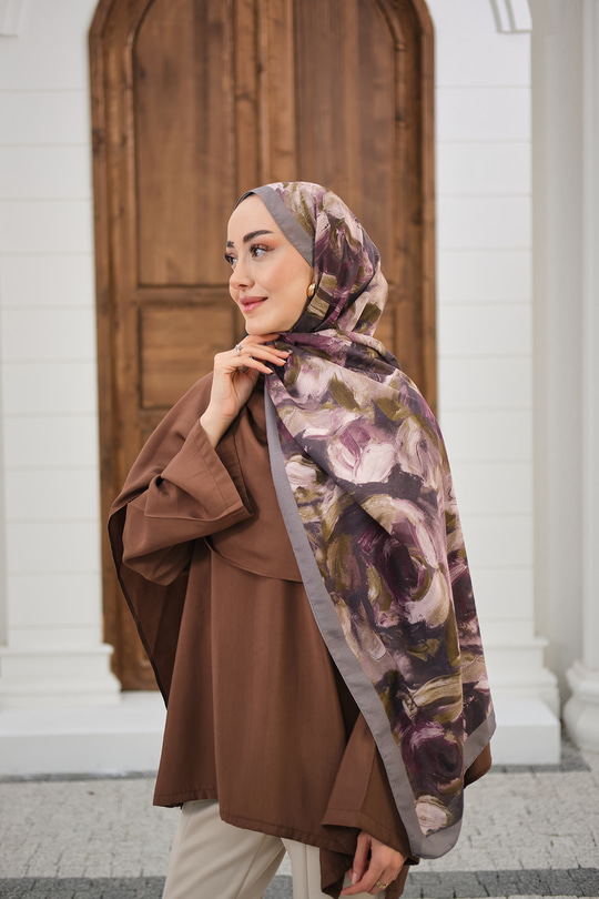 Flora Desen Şal Vizon