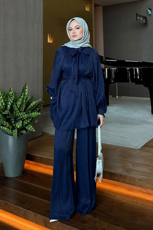 Floş Yaka Bağlamalı Takım Lacivert