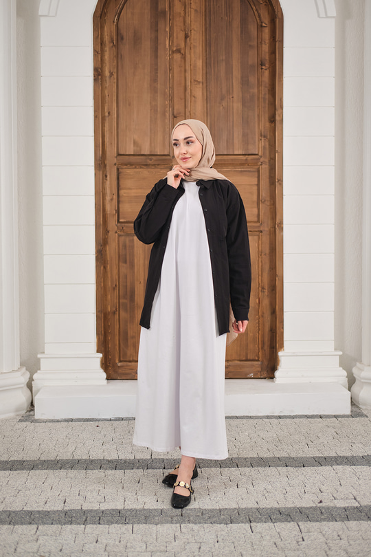 Garni Detay İçlik Elbise Beyaz