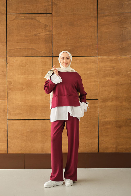 Garnili İkili Takım Bordo