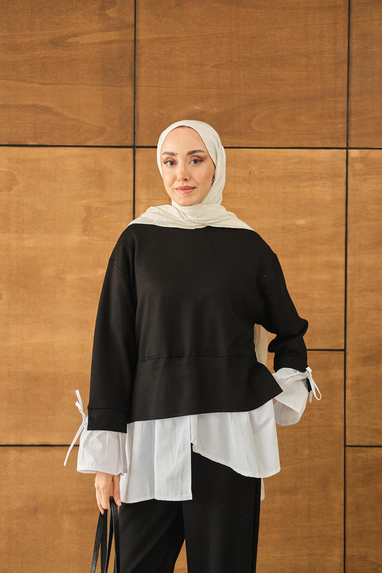 Garnili İkili Takım Siyah