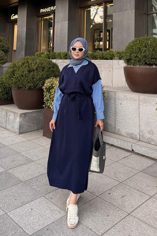 Garnili Triko Elbise Lacivert