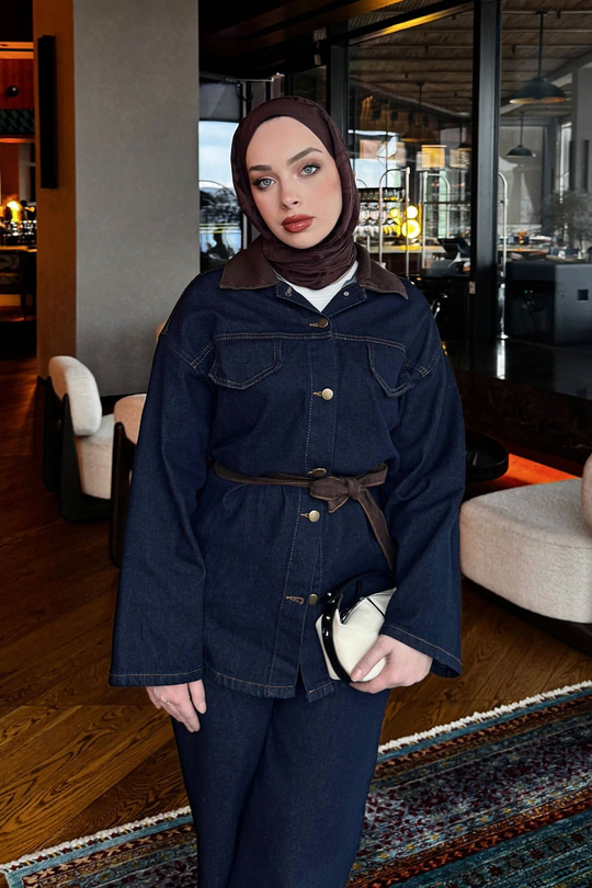 Garnili Yaka Detay Kot Takım Lacivert