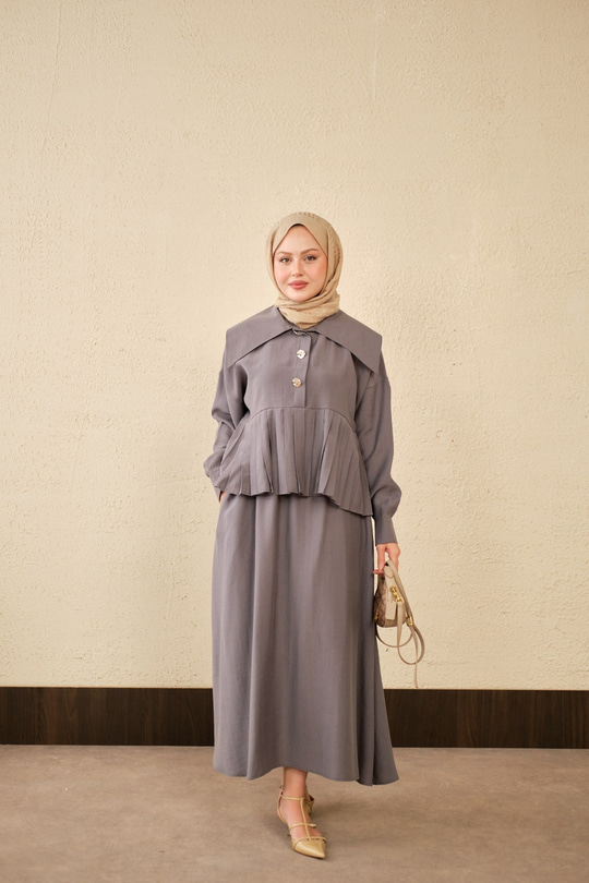 Gemici Yaka Fırfır Detay Takım Gri