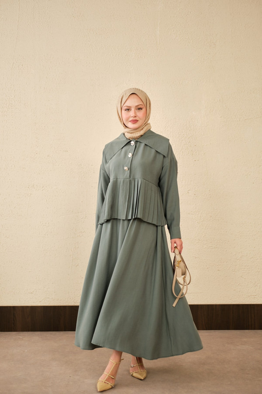 Gemici Yaka Fırfır Detay Takım Mint Yeşil