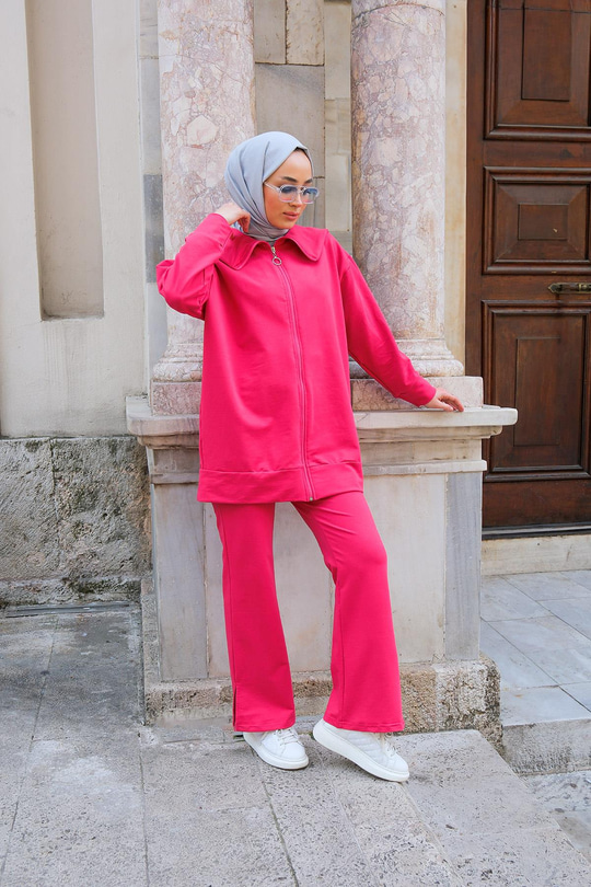 Gemici Yaka Önden Fermuarlı İkili Takım Fuşya