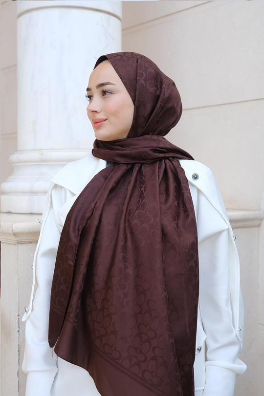 Geometrik Desen Jakar Şal Acı Kahve