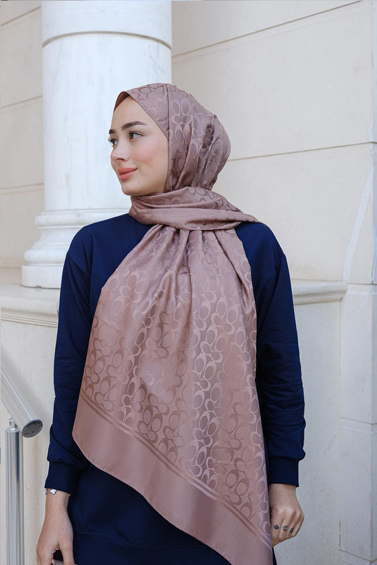 Geometrik Desen Jakar Şal Gül Kurusu