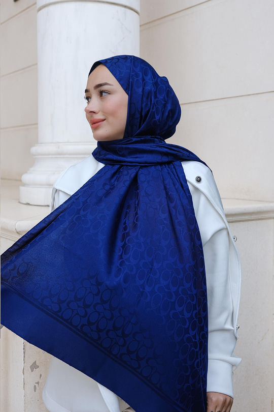 Geometrik Desen Jakar Şal Lacivert