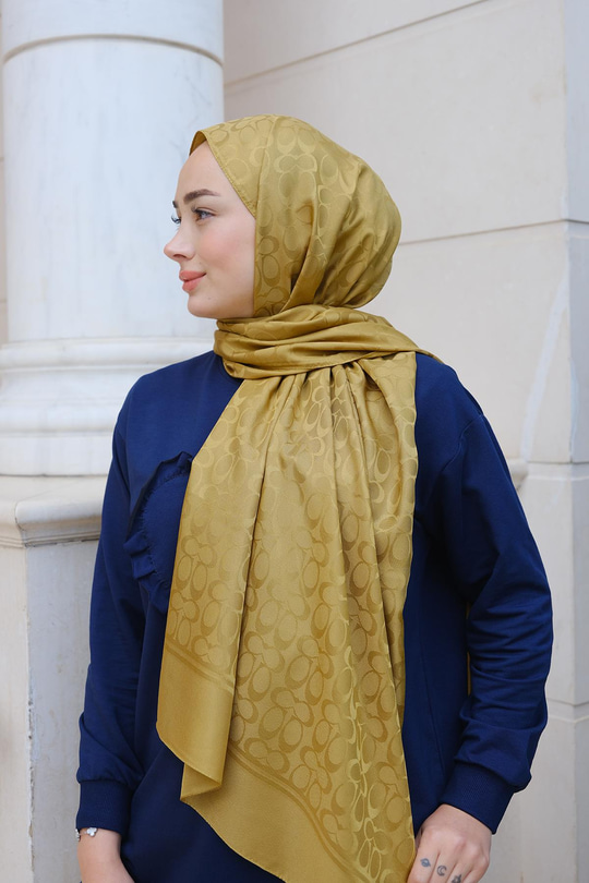 Geometrik Desen Jakar Şal Yağ Yeşil