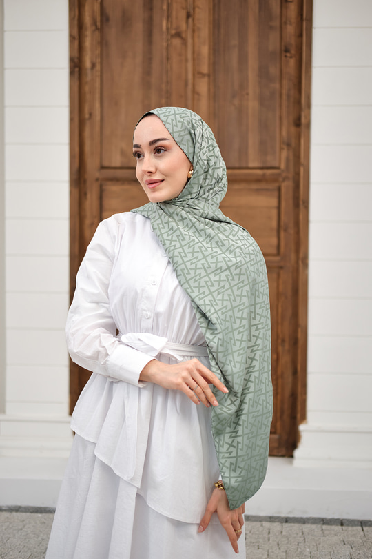 Geometrik Desen Şal Su Yeşil
