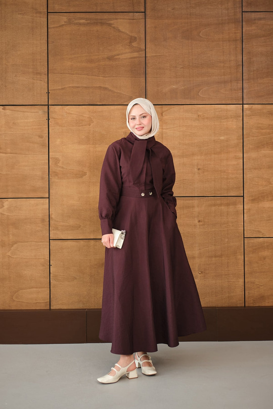 Gizli Düğmeli Çıtçıt Detay Gömlekli Takım Mürdüm