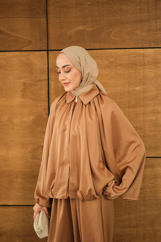 Gizli Fermuar Detay Takım Camel