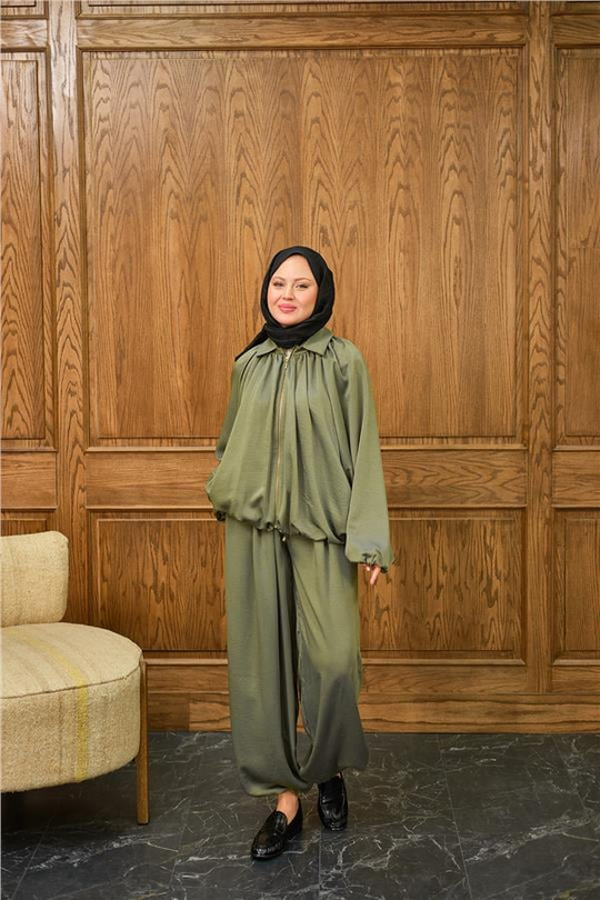 Gizli Fermuar Detay Takım Yeşil