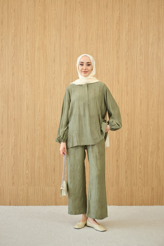 Gizli Fermuar Detaylı Takım Yeşil