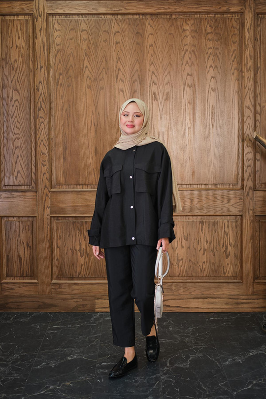 Gizli Fermuar Detaylı Takım Siyah