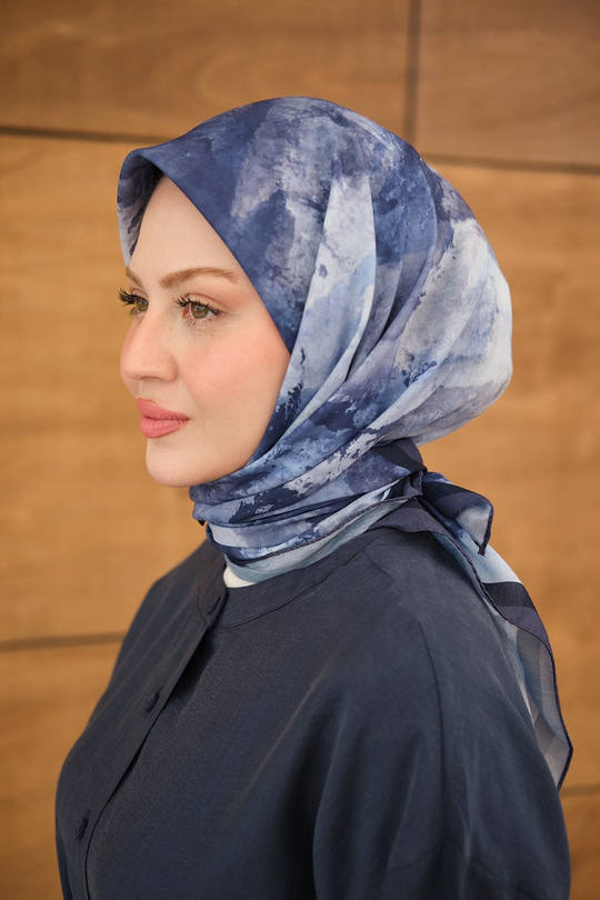 Gök Bulut Desen Eşarp Lacivert