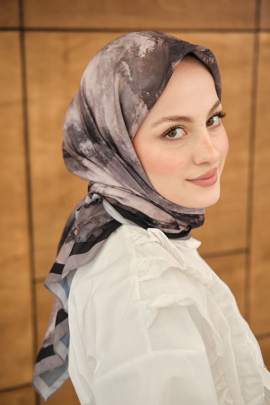 Gök Bulut Desen Eşarp Vizon