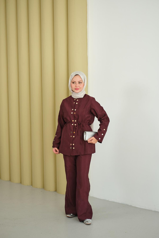 Gold Çıt Çıt Detay Takım Bordo